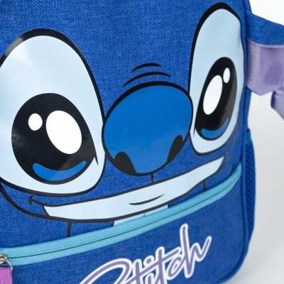 Mochila azul com estampa do rosto da personagem Stitch