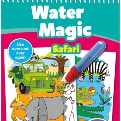Livro Water Magic Safari com caneta de água para colorir reutilizável