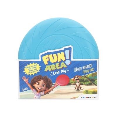 Disco voador azul flexível com embalagem ilustrada