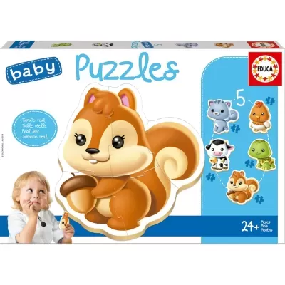 Caixa de puzzle para bebés com ilustração de esquilo e outros animais