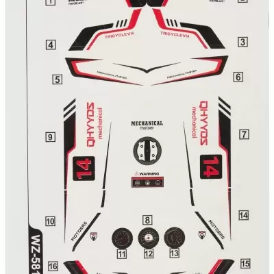 Folha de autocolantes decorativos com texto e números em branco, preto e vermelho