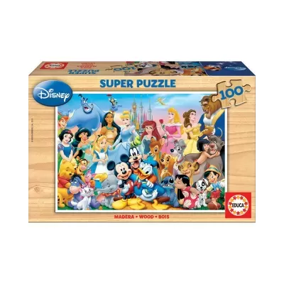 Caixa de quebra-cabeças Disney de madeira com 100 peças