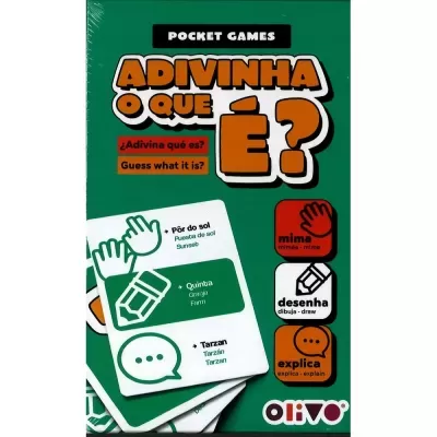 Jogo de cartas ADIVINHA O QUE É? com cartas e instruções trilingues