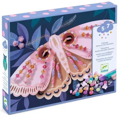 Caixa de kit de contas para crianças com contas coloridas e desenho de uma borboleta