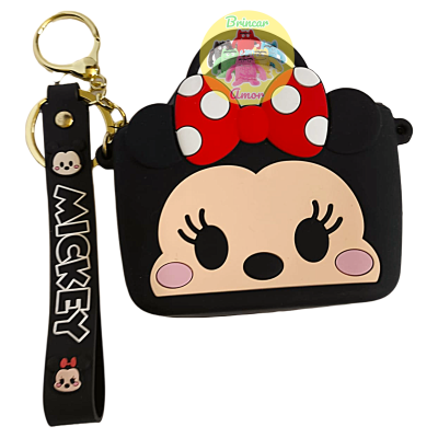 Carteira preta em silicone com rosto da Minnie e porta-chaves MICKEY