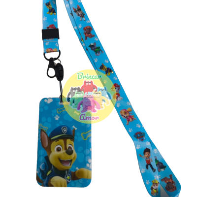 Cartão de identificação azul da Patrulha Pata com fita e clip