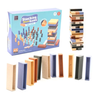 Brinquedo de blocos de empilhar coloridos e caixa do jogo