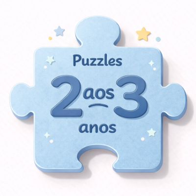 Peça de puzzle azul claro com texto para crianças 2 aos 3 anos