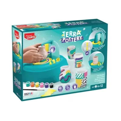 Conjunto infantil de roda de oleiro Terra Pottery Maped Creativ com tintas e acessórios