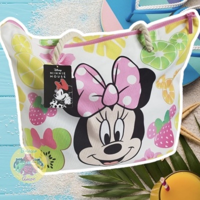 Mala de praia para crianças com estampa da Minnie Mouse e motivos de frutas coloridas