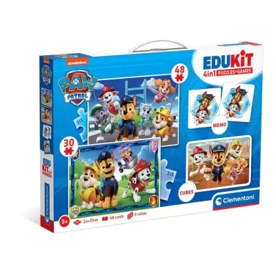Conjunto de puzzles e jogos Edukit Paw Patrol com personagens coloridos e embalagem azul e branca