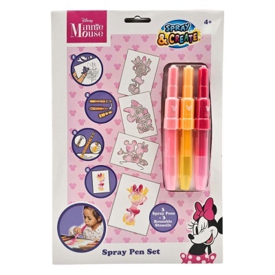Conjunto de canetas Spray Pen Set Disney Minnie Mouse com 3 canetas e moldes para pintar.
