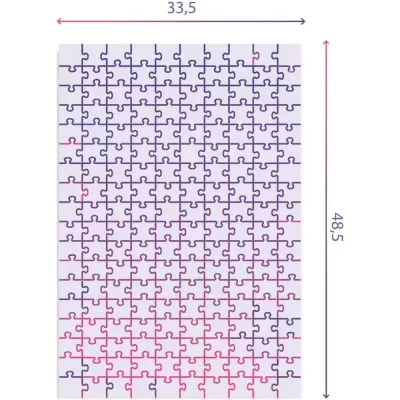Puzzle de 99 peças com padrão de linhas coloridas, medidas 33,5x48,5 cm