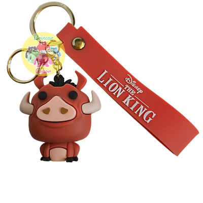 Porta-chaves Pumba O Rei Leão Disney em vinil castanho e fita vermelha