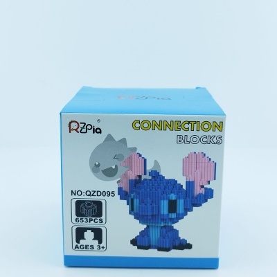 Caixa azul de brinquedo de construção Connection Blocks com personagem azul e orelhas cor-de-rosa