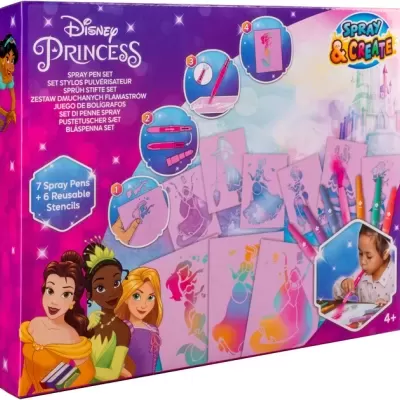 Conjunto Disney Princess Spray Pen com canetas de spray e estênceis em caixa rosa