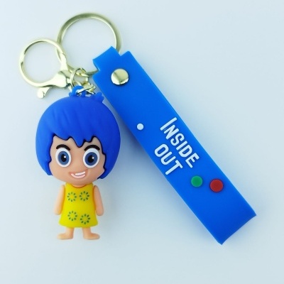 Porta-chaves com personagem azul e fita azul com texto INSIDE OUT