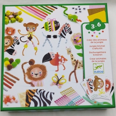 Kit artesanato animais da selva para crianças 3-6 anos com materiais coloridos e texto multilíngue