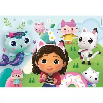 Personagens animadas coloridas com tema de gatos e sereia em fundo colorido com donut e flores