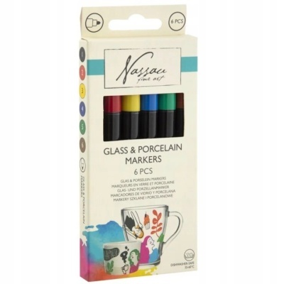 Marcadores para vidro e porcelana Nassau, embalagem com 6 cores