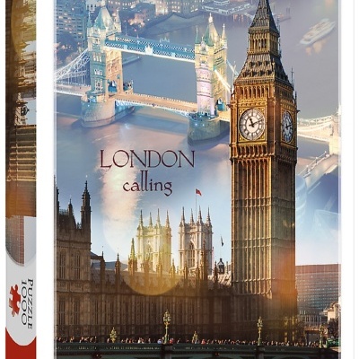 Caixa de puzzle Trefl 1000 peças com imagem de Londres e texto LONDON calling