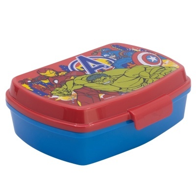 Estanho azul com tamp lid vermelho com desenhos Marvel