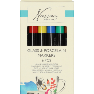 Caixa de marcadores Nassau para vidro e porcelana, 6 peças coloridas