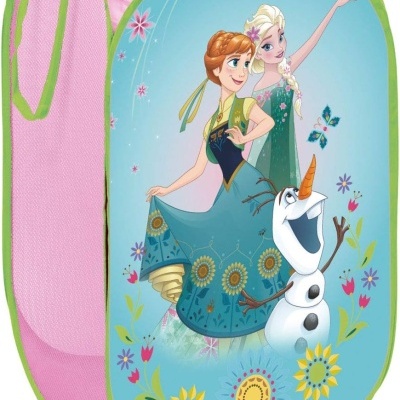 Armação de armazenamento rosa com painel frontal azul decorado com personagens Frozen