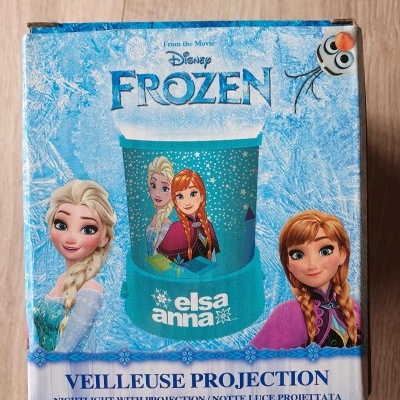 Caixa de candeeiro de projeção Disney Frozen azul com personagens Elsa e Anna
