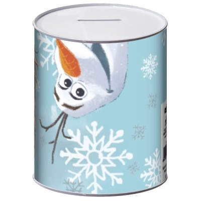 Mealheiro cilíndrico decorado com Olaf e flocos de neve