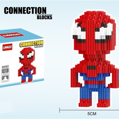 Blocos de construção LINGKO CONNECTION BLOCKS com figura de super-herói e embalagem azul