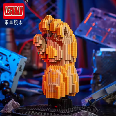 Bloco de construção da mão amarela do personagem Thanos em ambiente futurista