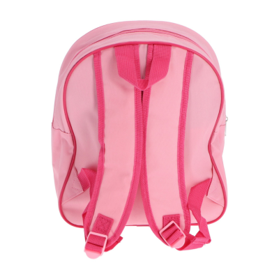Mochila pequena rosa com alças ajustáveis vista de costas