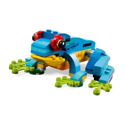 Figura de sapo feita de blocos de construção coloridos