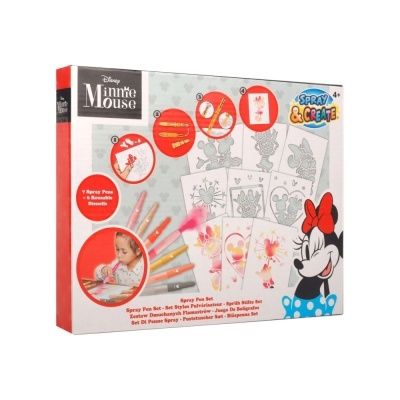Conjunto de canetas spray e desenhos da Minnie Mouse para pintar