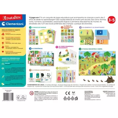 Conjunto educativo Clementoni com 8 jogos para crianças 3-5 anos, cores, números e formas geométricas
