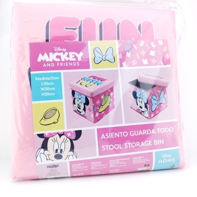 Caixa de arrumação assento rosa com design Minnie da Disney na embalagem plástica