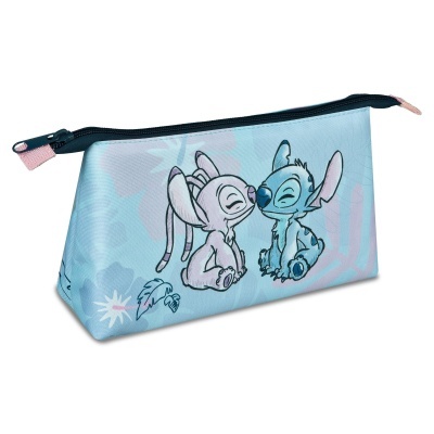 Estojo azul claro com desenho de Stitch e Angel da Disney