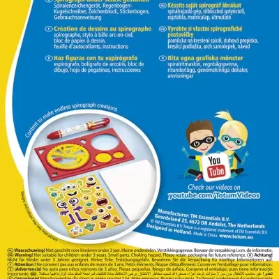 Embalagem Totum SpiroArt com máquina de desenho espiral e acessórios para crianças 5+