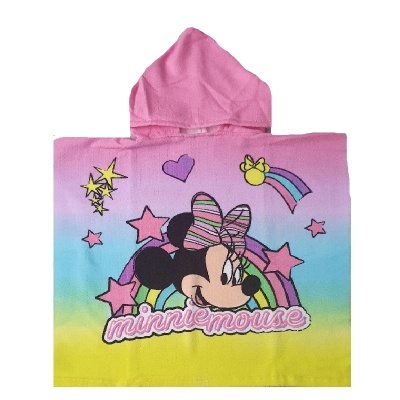 Toalha poncho infantil de microfibra com capuz e estampa da Minnie Mouse