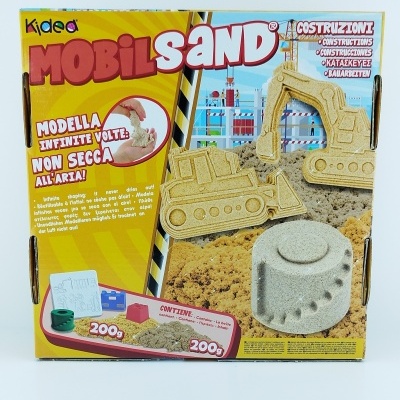 Caixa de brinquedo Mobil Sand com areia amarela e moldes de escavadora