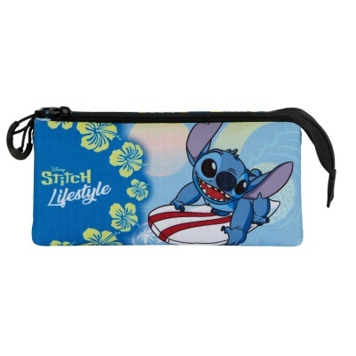 Estojo escolar azul com personagem Stitch e texto Disney Stitch Lifestyle