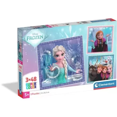 Caixa de puzzles Disney Frozen com 3 puzzles 48 peças cada