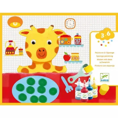 Brinquedo de pintura esponja com girafa amarela e tintas coloridas para crianças 3-6 anos