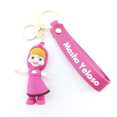 Chaveiro com personagem rosa e tira com texto Masha Yeloso