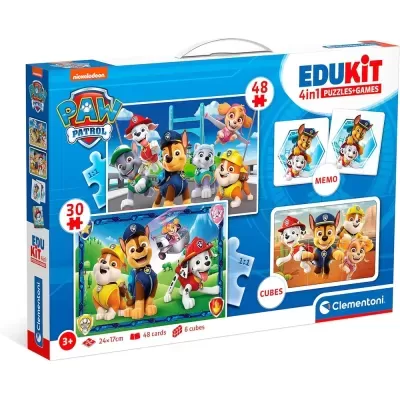 Caixa de jogos Edukit 4 em 1 Clementoni com puzzles e cartas Paw Patrol