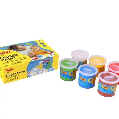 Conjunto de tinta para pintar com os dedos JoyD com cinco frascos coloridos e caixa amarela