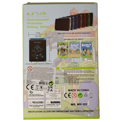Embalagem para Tablet de escrita de 8.5 polegadas LCD com cores variadas e instruções de uso