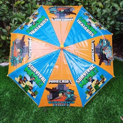 Guarda-chuva colorido com tema Minecraft em azul e laranja