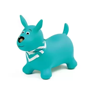 Brinquedo insuflável azul em forma de cão com bandana